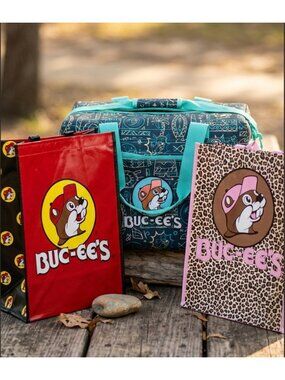 Set Buc-ees Leopard Print Reusable Tote Bag With Pink Handles & Logo Friendly